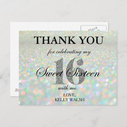 Iridescent Bokeh Lights Sweet 16 Bedankt Opmerking Briefkaart (Voorkant / Achterkant)