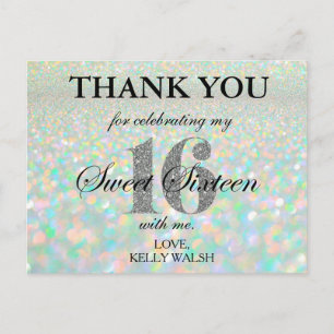 Iridescent Bokeh Lights Sweet 16 Bedankt Opmerking Briefkaart