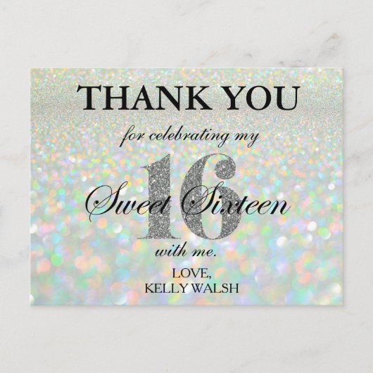 Iridescent Bokeh Lights Sweet 16 Bedankt Opmerking Briefkaart (Voorkant)