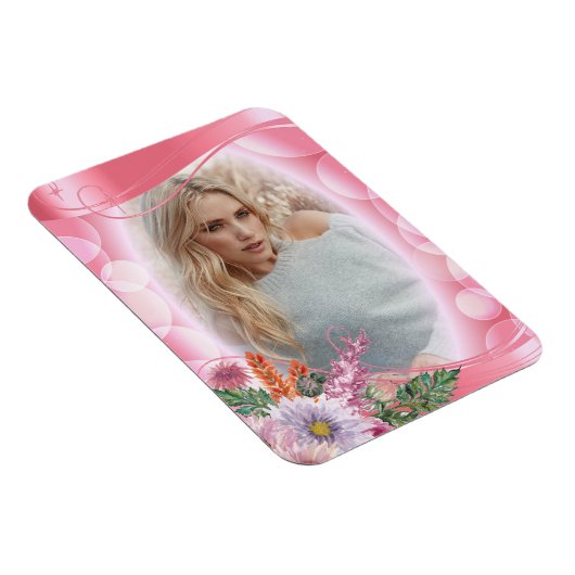 Iridescent Bokeh PInk &  bloemen - DIY Foto Magneet (Rechterzijde)