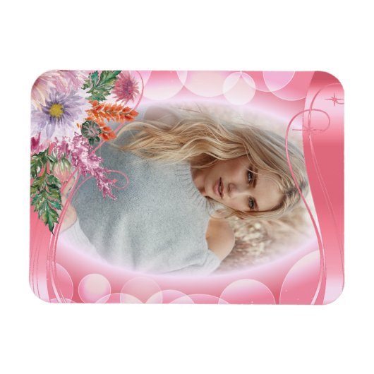 Iridescent Bokeh PInk &  bloemen - DIY Foto Magneet (Horizontaal)