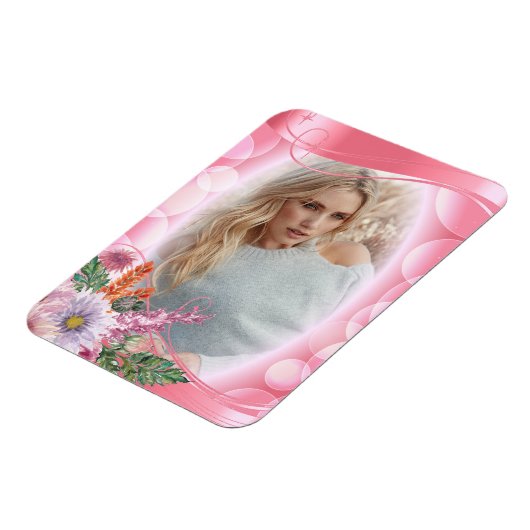 Iridescent Bokeh PInk &  bloemen - DIY Foto Magneet (Linkerzijde)