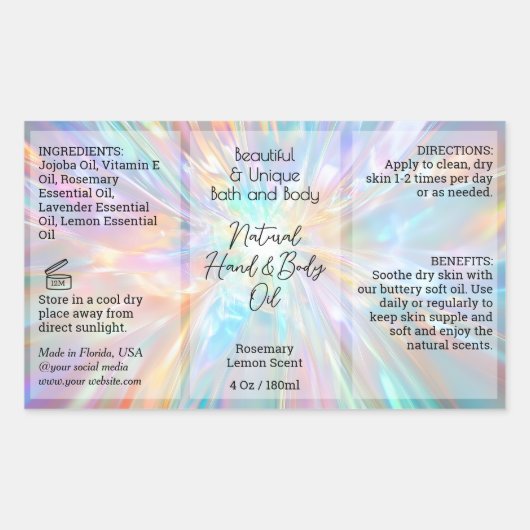 Iridescent Bottle Label 4oz Oil Dropper Product (Voorkant)