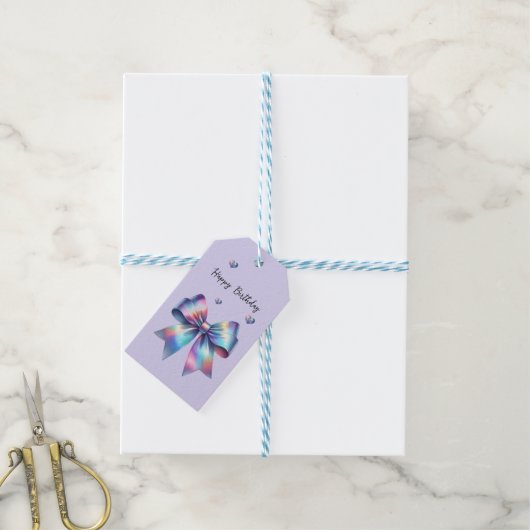 Iridescent Bow and Heart Gift Label Cadeaulabel (Met Touw)