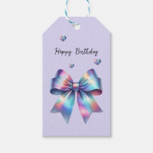 Iridescent Bow and Heart Gift Label