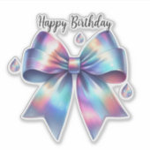 Iridescent Bow Teardrop Happy Birthday Sticker (Voorkant)