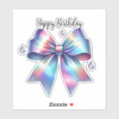 Iridescent Bow Teardrop Happy Birthday Sticker (Vel)