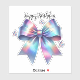 Iridescent Bow Teardrop Happy Birthday Sticker