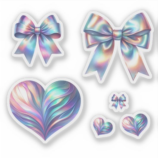 Iridescent Bows and Hearts Set Sticker (Voorkant)