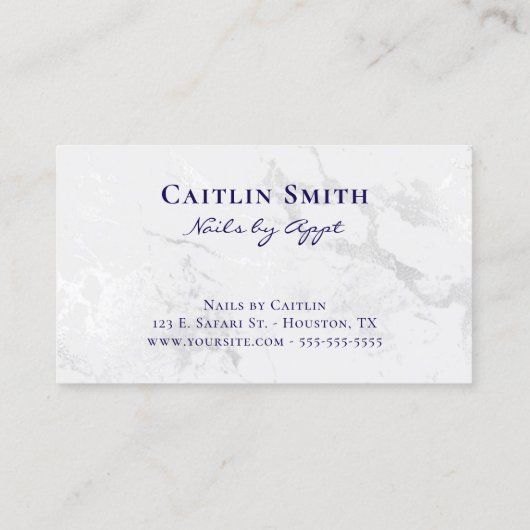 Iridescent Brush Stroke Zilver Wit Folie Marmer Visitekaartje (Achterkant)