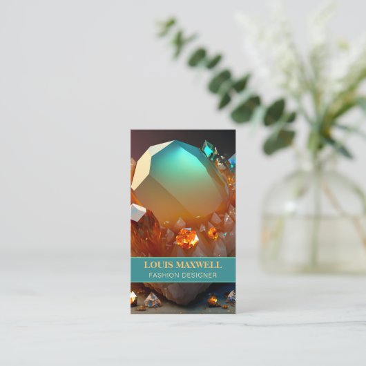 Iridescent Burst Abstracte Citrine Crystal QR-code Visitekaartje (Staand voorkant)