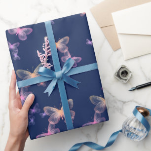 Iridescent Butterflies op Navy Blue Cadeaupapier