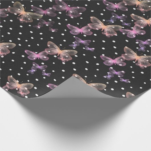 Iridescent Butterflies op pokadots Cadeaupapier (Hoek)