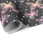 Iridescent Butterflies op pokadots Cadeaupapier (Rol Hoek)