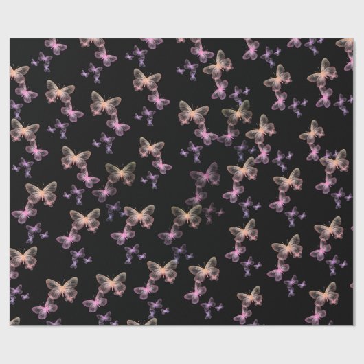 Iridescent Butterflies op zwart Cadeaupapier (Vlak)