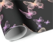 Iridescent Butterflies op zwart Cadeaupapier (Rol Hoek)