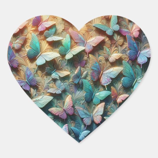 Iridescent Butterfly Garden Hart Sticker (Voorkant)