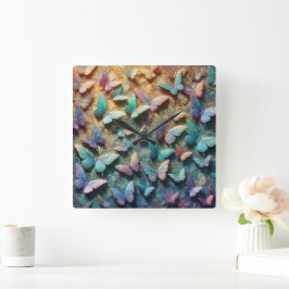 Iridescent Butterfly Garden Mousepad Vierkante Klok
