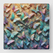Iridescent Butterfly Garden Mousepad Vierkante Klok (Voorkant)