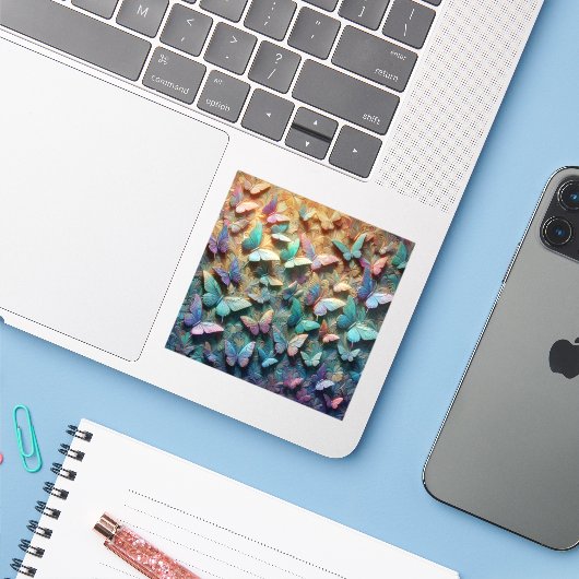 Iridescent Butterfly Garden Sticker (Laptop met iPhone)