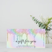 Iridescent cadeaukaart unicorn glitter druipt glaz (Staand voorkant)