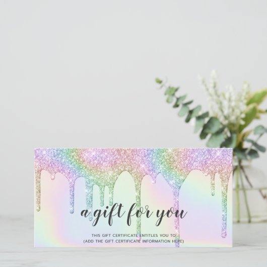 Iridescent cadeaukaart unicorn glitter druipt glaz (Staand voorkant)