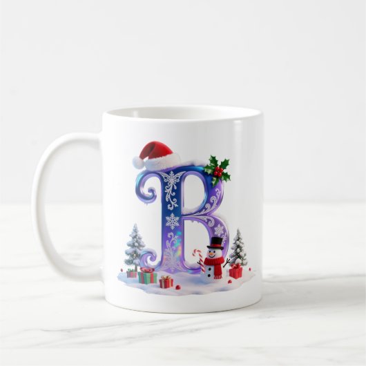 Iridescent Christmas Letter B with Snowman Koffiemok (Links)