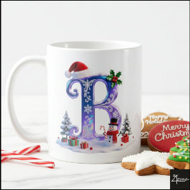 Iridescent Christmas Letter B with Snowman Koffiemok