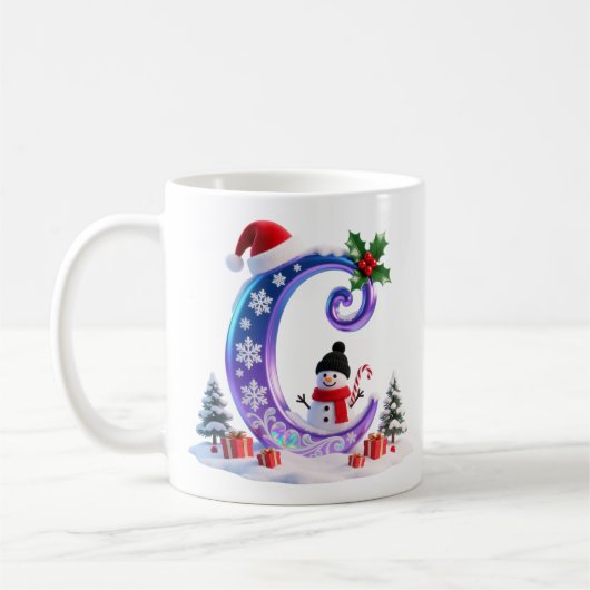 Iridescent Christmas Letter C with Snowman Koffiemok (Links)