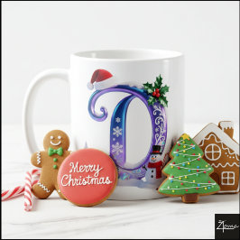 Iridescent Christmas Letter D with Snowman Koffiemok