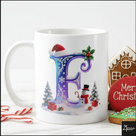 Iridescent Christmas Letter E with Snowman Koffiemok