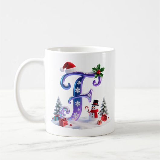 Iridescent Christmas Letter F with Snowman Koffiemok (Links)