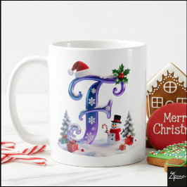 Iridescent Christmas Letter F with Snowman Koffiemok