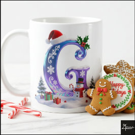 Iridescent Christmas Letter G with Snowman Koffiemok