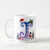 Iridescent Christmas Letter J with Snowman Koffiemok (Links)