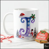 Iridescent Christmas Letter J with Snowman Koffiemok