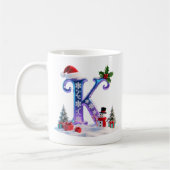 Iridescent Christmas Letter K with Snowman Koffiemok (Links)