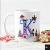 Iridescent Christmas Letter K with Snowman Koffiemok