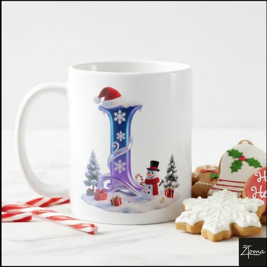 Iridescent Christmas Letter L with Snowman Koffiemok