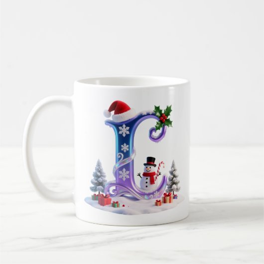 Iridescent Christmas Letter L with Snowman Koffiemok (Links)