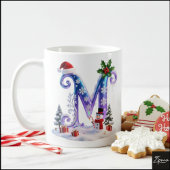 Iridescent Christmas Letter M with Snowman Koffiemok