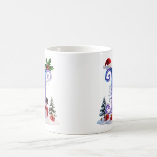 Iridescent Christmas Letter N with Snowman Koffiemok (Center)