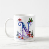Iridescent Christmas Letter N with Snowman Koffiemok (Links)