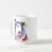 Iridescent Christmas Letter O with Snowman Koffiemok (Voorkant links)