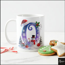 Iridescent Christmas Letter O with Snowman Koffiemok