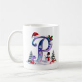 Iridescent Christmas Letter P with Snowman Koffiemok (Links)
