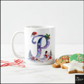 Iridescent Christmas Letter P with Snowman Koffiemok