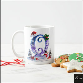 Iridescent Christmas Letter Q with Snowman Koffiemok