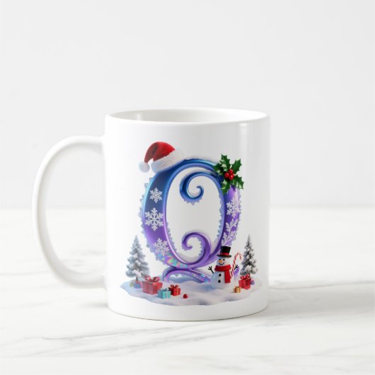 Iridescent Christmas Letter Q with Snowman Koffiemok (Links)