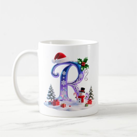 Iridescent Christmas Letter R with Snowman Koffiemok (Links)